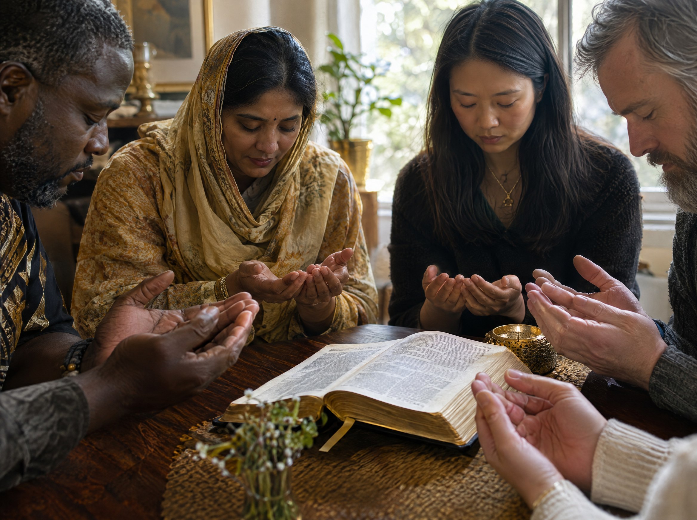 Hands open in prayer at a KBX meeting